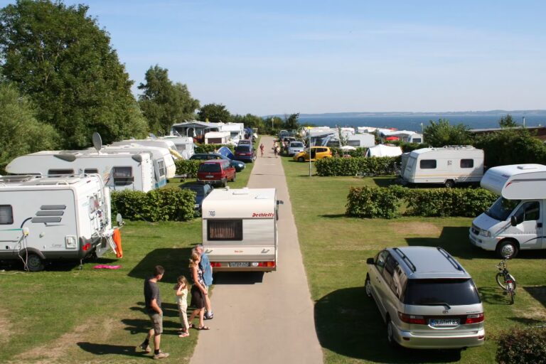 Ostseecamping Familie Heide Blick auf einen asphaltierten Campingplatzweg mit links und rechts davon liegenden parzellierten durch halbhohe Hecken getrennte Standplaetze 4b1ebbc1 456a 4b36 bbe3 a8e617dc453d 768x512